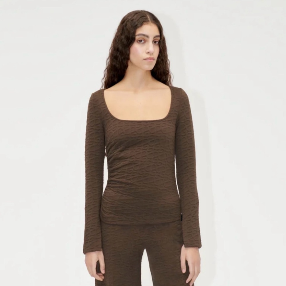 Stine Goya Bowie Cutout Debossed Jacquard Top in Dark Brown Size EU XS/US 4